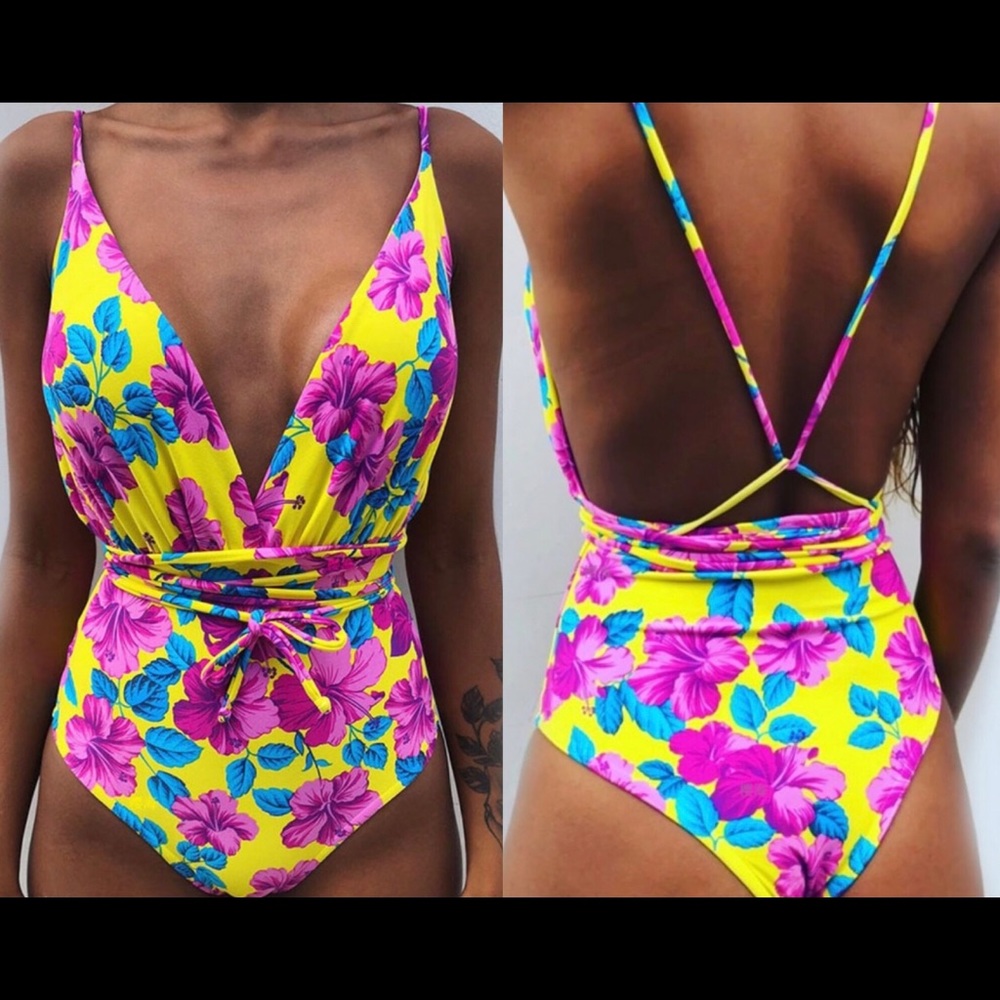 Floral Multi Way Open Back Bikini Waist Tie